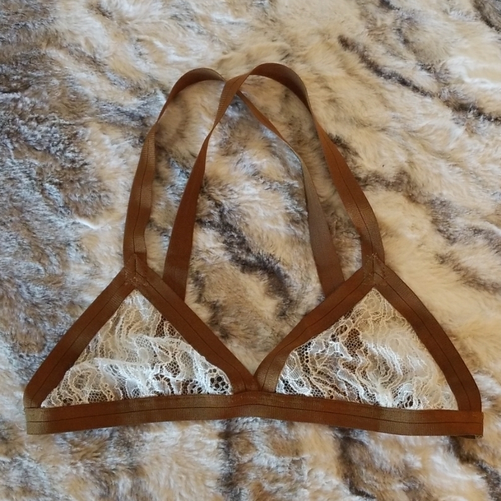 UNDREST // ivory lace bronze strap unlined bralette